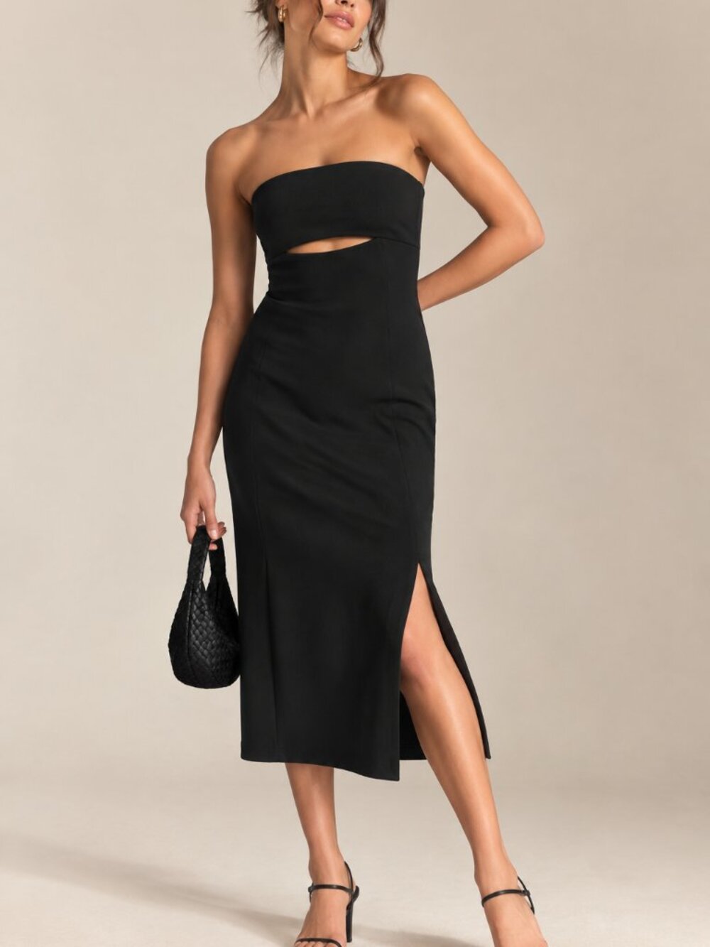 Anthropologie Maeve Ribbed Cutout Strapless Midi Dress Black XLP